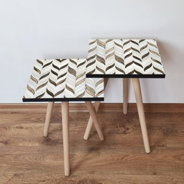Hanah Home Juego de Mesas Nido Blanco y Bronce (2 Piezas)